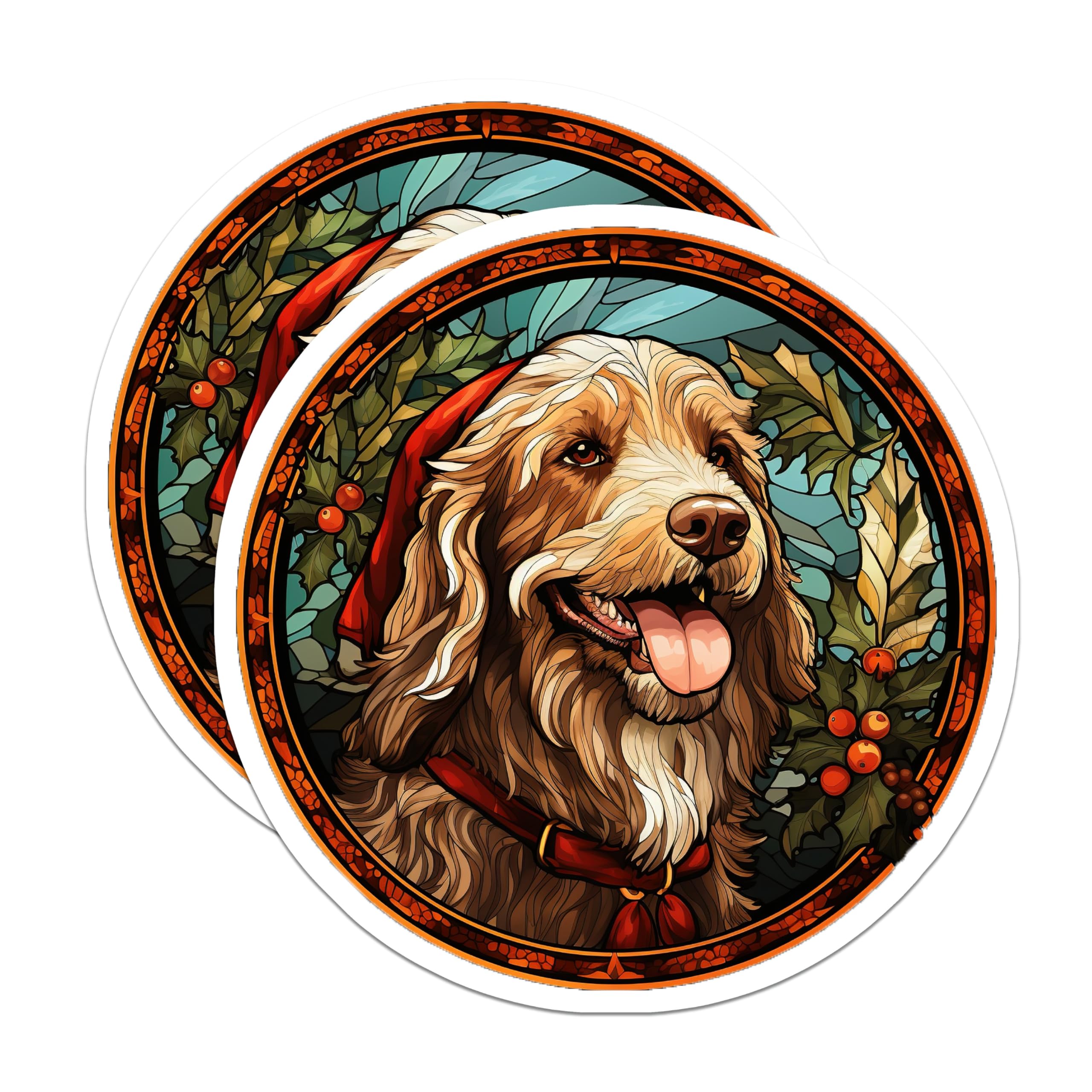 (2 Pack) Christmas Dog Magnets - Stained Glass Pet Art - Holiday Canine Decor - Festive Dog Lover Accessories - 5 Inches On Longest Side - Thick Durable Magnet - Made in USA - MAG26101
