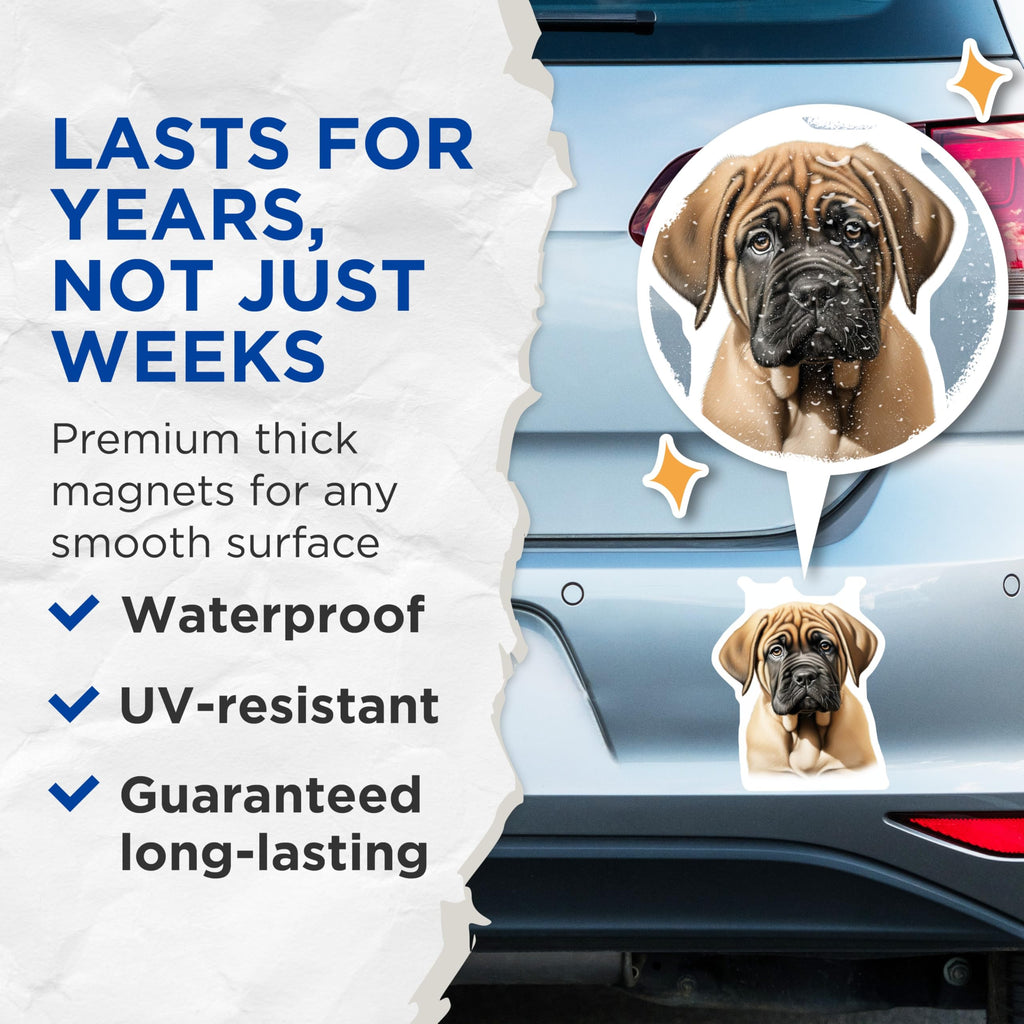 (2 Pack) Mastiff Puppy Magnets - Cute Dog Owner Decor - Animal Lover Refrigerator Accessory - 5 Inches On Longest Side - Thick Durable Magnet - Made in USA - MAG29098