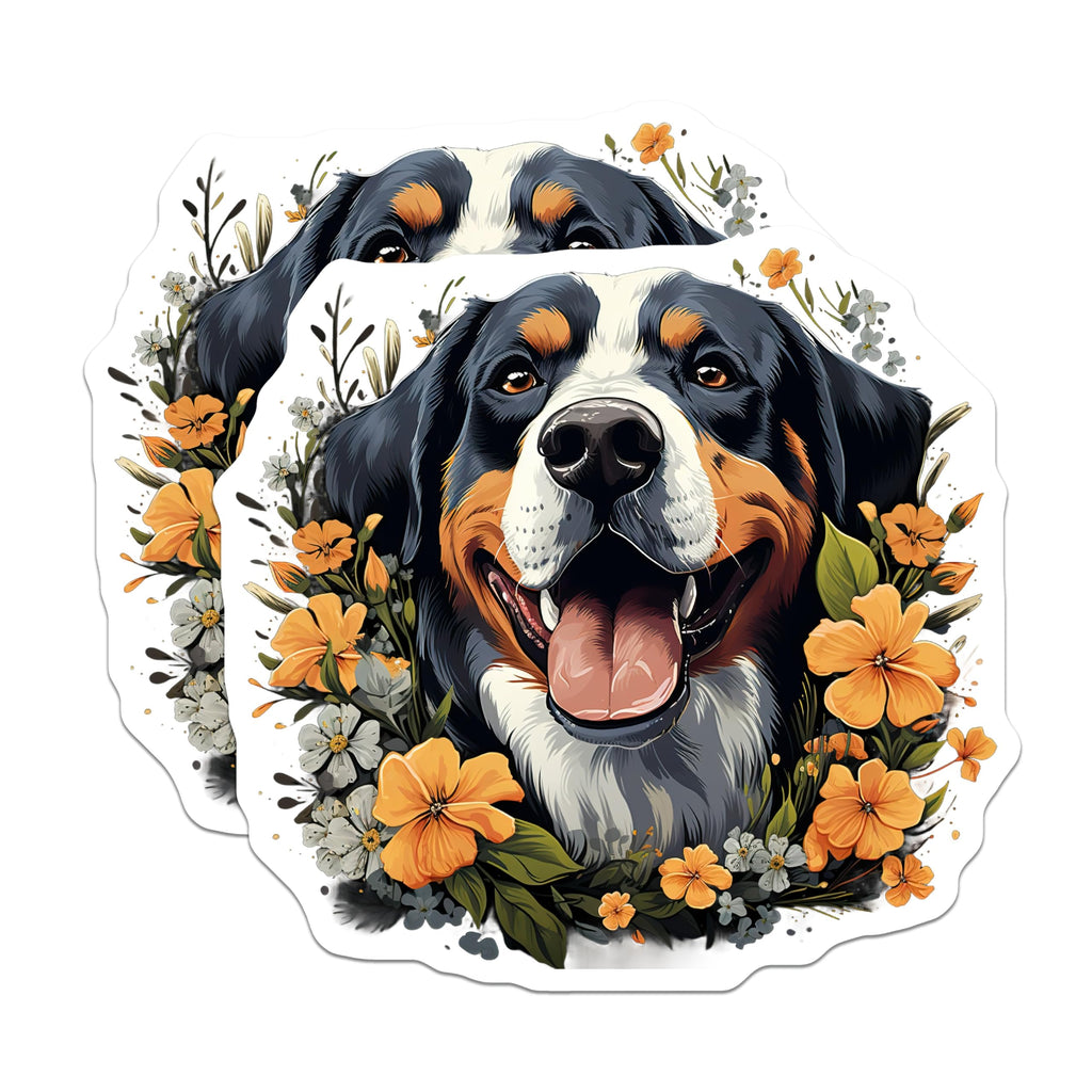 (2 Pack) Bernese Mountain Dog Magnets - Happy Berner Dog Mom Accessories - Floral Pet Owner Kitchen Decor - 5 Inches On Longest Side - Thick Durable Magnet - Made in USA - MAG29850