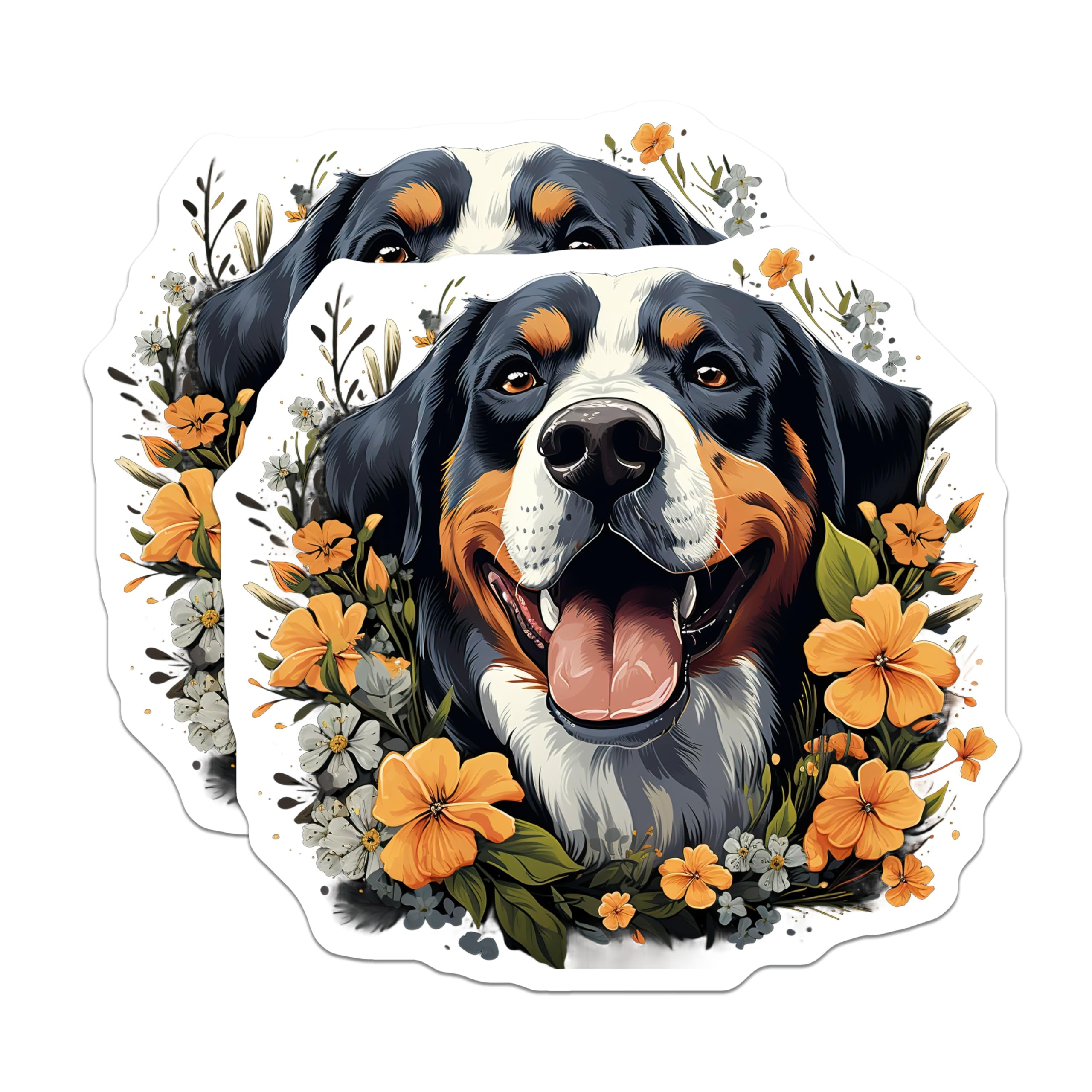 (2 Pack) Bernese Mountain Dog Magnets - Happy Berner Dog Mom Accessories - Floral Pet Owner Kitchen Decor - 5 Inches On Longest Side - Thick Durable Magnet - Made in USA - MAG29850