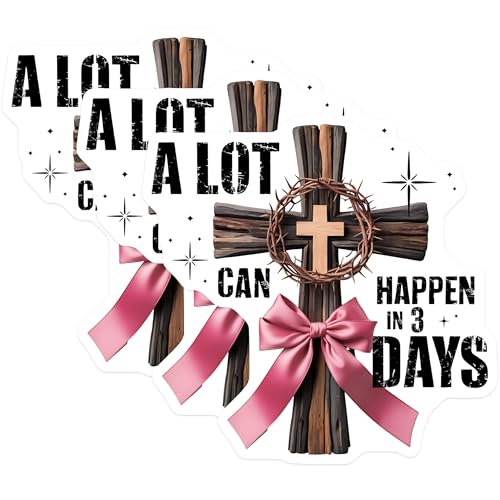 (3 Pack) A Lot Can Happen in 3 Days Decals - Religious Cross Laptop Decals - Easter Sticker - 3 Inches On Longest Side - Easy Peel & Apply - Made in USA - 3MCS8697
