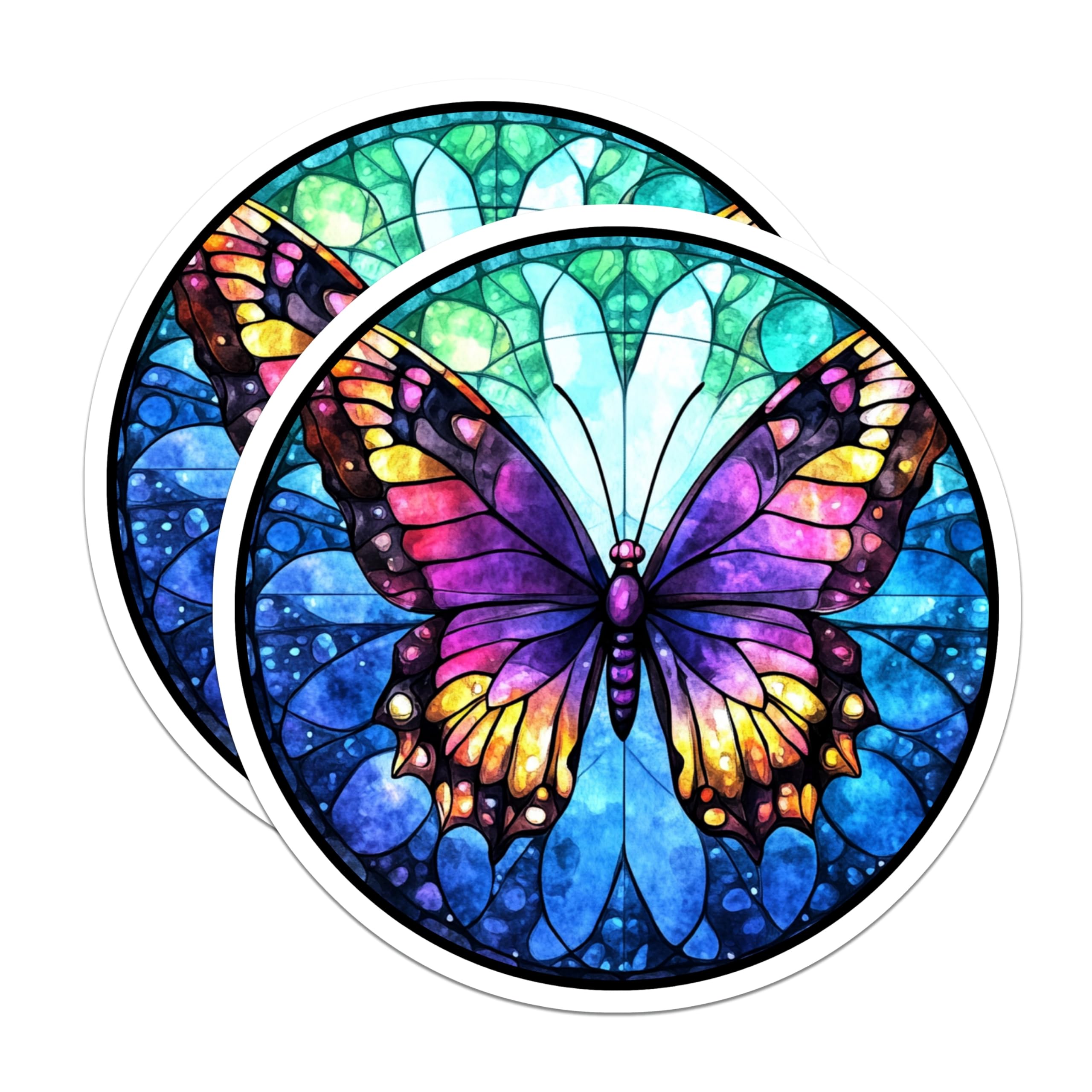 (2 Pack) Stained Glass Butterfly Magnets - Vibrant Insect Decor - Colorful Window Art Aesthetic - 5 Inches On Longest Side - Thick Durable Magnet - Made in USA - MAG24275