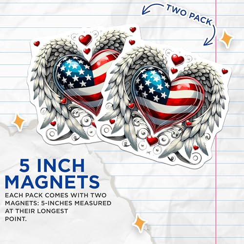 (2 Pack) Patriotic Heart Magnet - American Love Decor - 5" On Longest Side - Sticks to Smooth Flat Surfaces - Made in USA - MAG9961