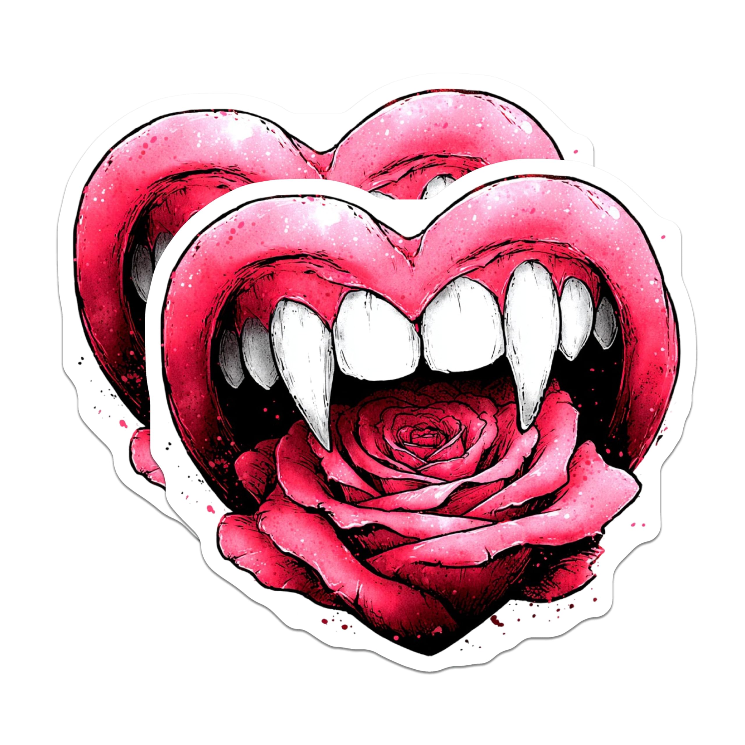 (2 Pack) Vampire Heart Magnets - Gothic Rose Love Art - Fanged Lips Decor - 5 Inches On Longest Side - Thick Durable Magnet - Made in USA - MAG20924