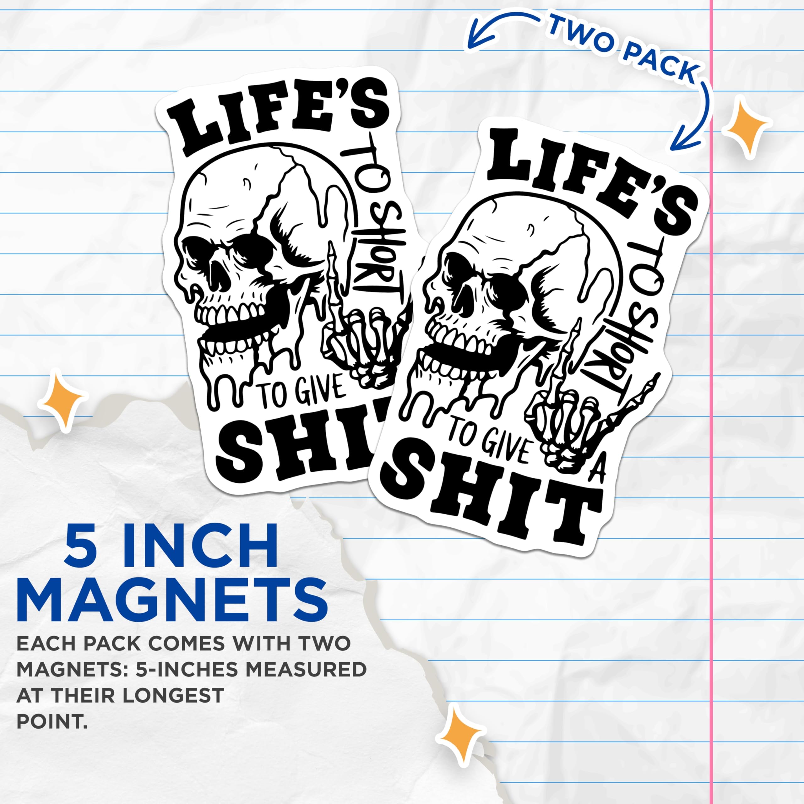 (2 Pack) Skull Middle Finger Magnets - Sarcastic Skull Design - Attitude Magnets - 5" On Longest Side - Premium Magnet - for Cars, Refrigerators, Toolboxes, Lockers - Made in USA - MAG15346