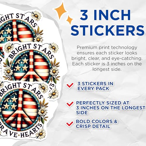 (3 Pack) American Peace Sign Decals - Patriotic USA - Floral Laptop - 3 Inches On Longest Side - Easy Peel & Apply - Made in USA - 3MCS8425