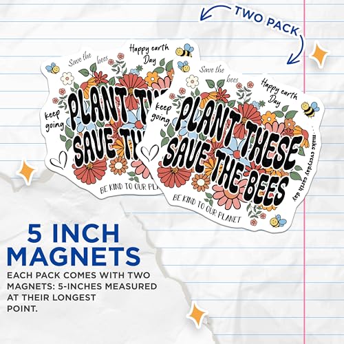 (2 Pack) Plant These Save The Bees Magnets - Eco-Friendly Magnets - Inspirational Magnets - Earth Day Decor Magnets - 5" On Longest Side - for Cars, Fridges, Toolboxes - Made in USA - MAG6611