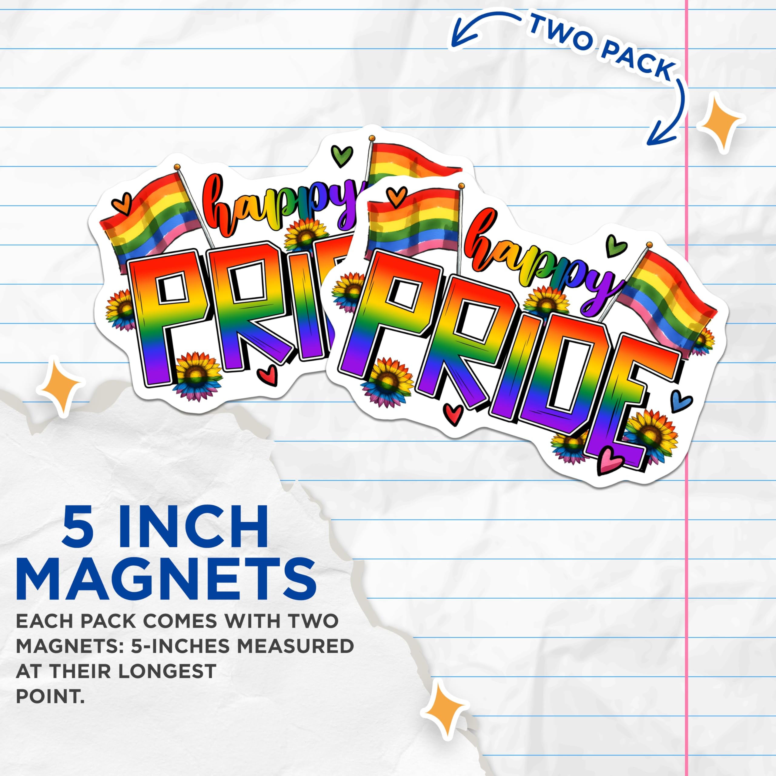 (2 Pack) Pride Month Magnets - Rainbow Flag Magnets - Sunflower Lesbian LGBTQIA+ Magnets - 5" On Longest Side - Premium Magnet - for Cars, Refrigerators, Toolboxes, Lockers - Made in USA - MAG16812