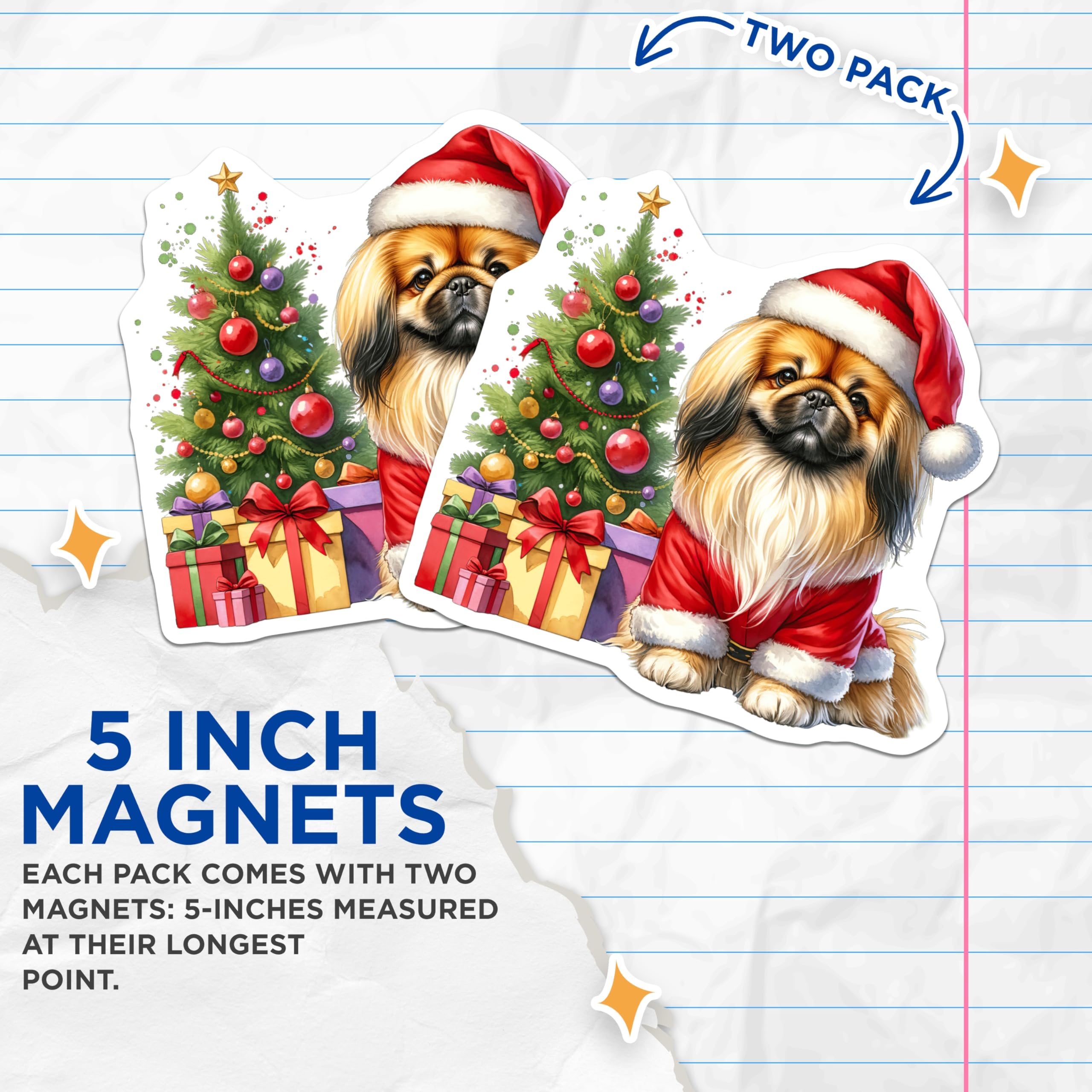 (2 Pack) Santa Pekingese Dog Magnets - Christmas Peke Lover Decor - Festive Animal Refrigerator Collectibles - 5 Inches On Longest Side - Thick Durable Magnet - Made in USA - MAG29082