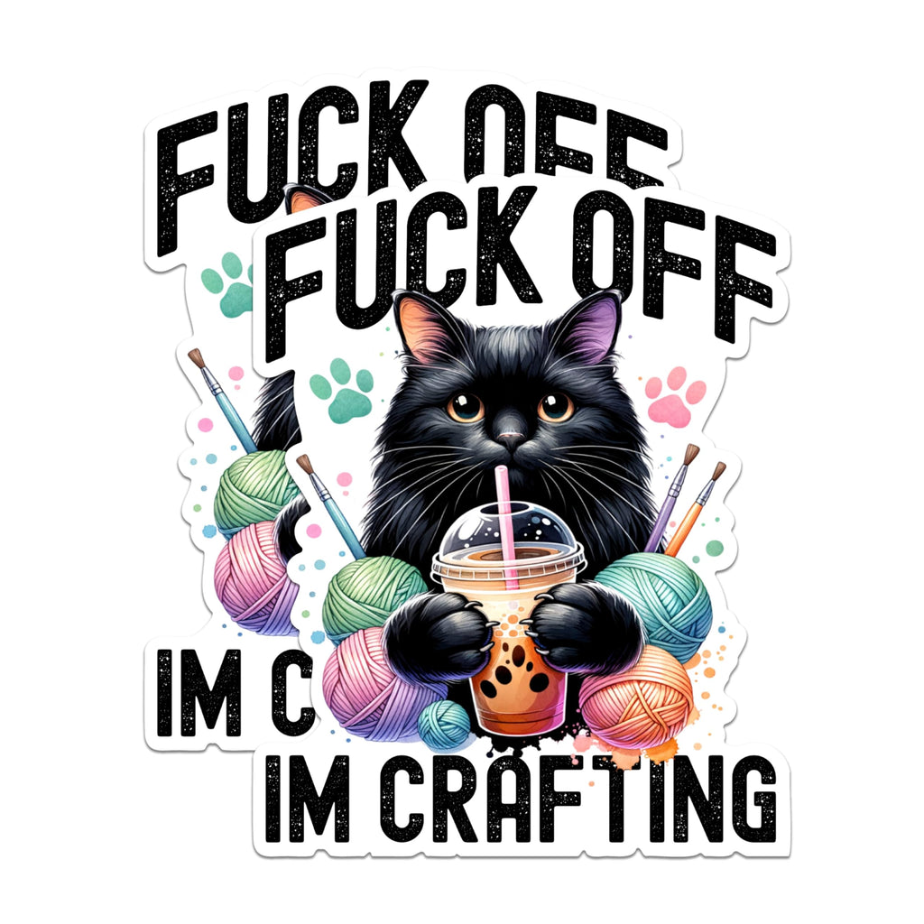 (2 Packs) F*** Off Im Crafting Magnets - Funny Cat Drinking Boba Magnets - 5 Inches On Longest Side - Premium Magnet - for Fridges, Toolboxes, Cars - Made in USA - MAG2470