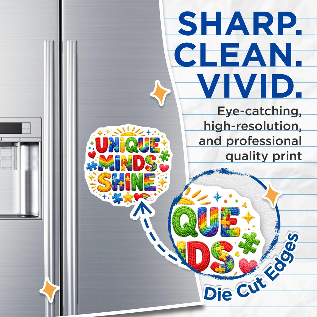 (2 Pack) Unique Minds Shine Magnets - Autism Awareness Decor - Neurodiversity Puzzle Pieces - 5 Inches On Longest Side - Thick Durable Magnet - Made in USA - MAG22509