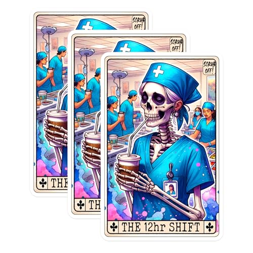 (3 Pack) Nurse Skeleton Decals - 12hr Shift - Healthcare Decals - 3 Inches On Longest Side - Easy Peel & Apply - Made in USA - 3MCS0288