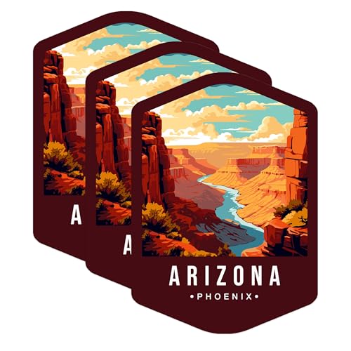 (3 Pack) Arizona Decals - Phoenix Travel Decals - Grand Canyon Laptop Decal - 3 Inches On Longest Side - Easy Peel & Apply - Made in USA - 3MCS0344