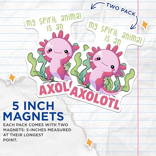 (2 Pack) Spirit Animal Axolotl Magnets - Cute Axolotl Decor - 5" On Longest Side - for Cars, Fridges, Toolboxes - Made in USA - MAG7781