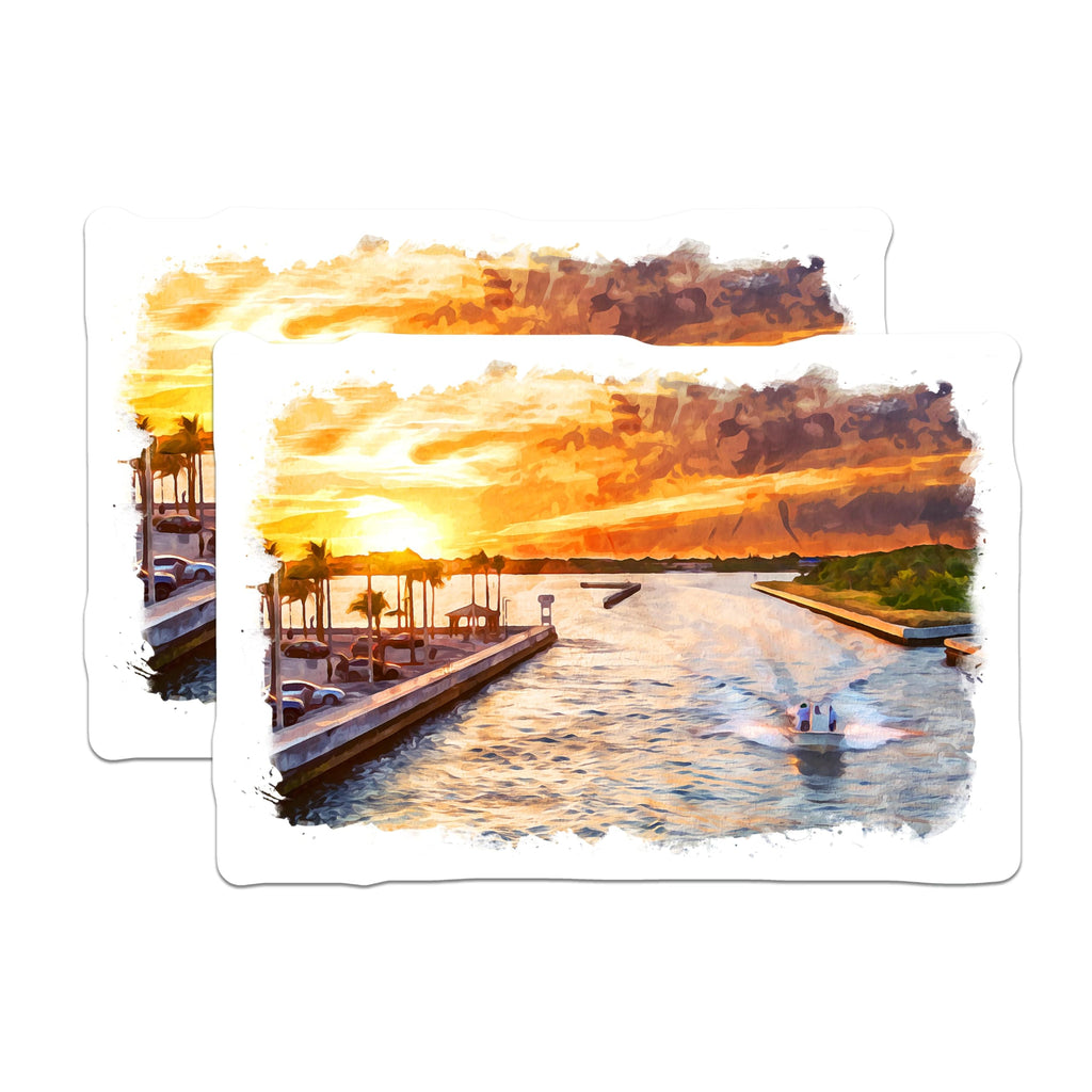 (2 Pack) Sunset Canal Magnets - Boat Ride Decor - Coastal Vibe Art - 5" On Longest Side - Premium Magnet - for Cars, Refrigerators, Toolboxes, Lockers - Made in USA - MAG18533