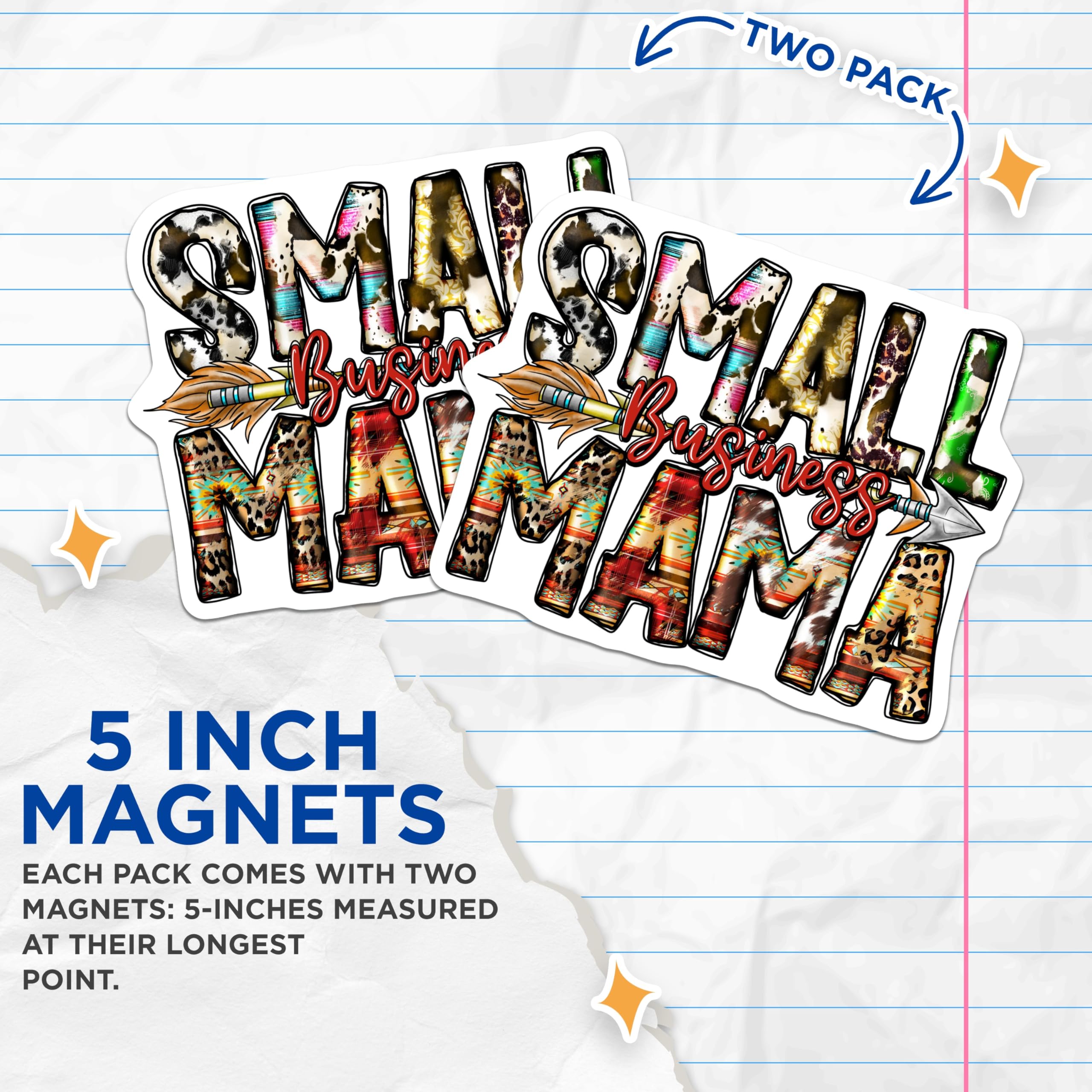 (2 Pack) Small Business Mama Magnets - Western Entrepreneur Decor - Boho Cowhide Fridge Display - 5 Inches On Longest Side - Thick Durable Magnet - Made in USA - MAG24730