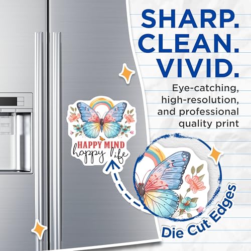(2 Pack) Happy Mind Happy Life Magnets - Inspirational Butterfly Magnet - Positive Quote Magnet - 5" On Longest Side - for Cars, Fridges, Toolboxes - Made in USA - MAG4329