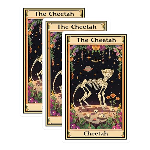 (3 Pack) Cheetah Tarot Decals - Skeleton Cheetah - Planet Art Decals - 3 Inches On Longest Side - Easy Peel & Apply - Made in USA - 3MCS2423
