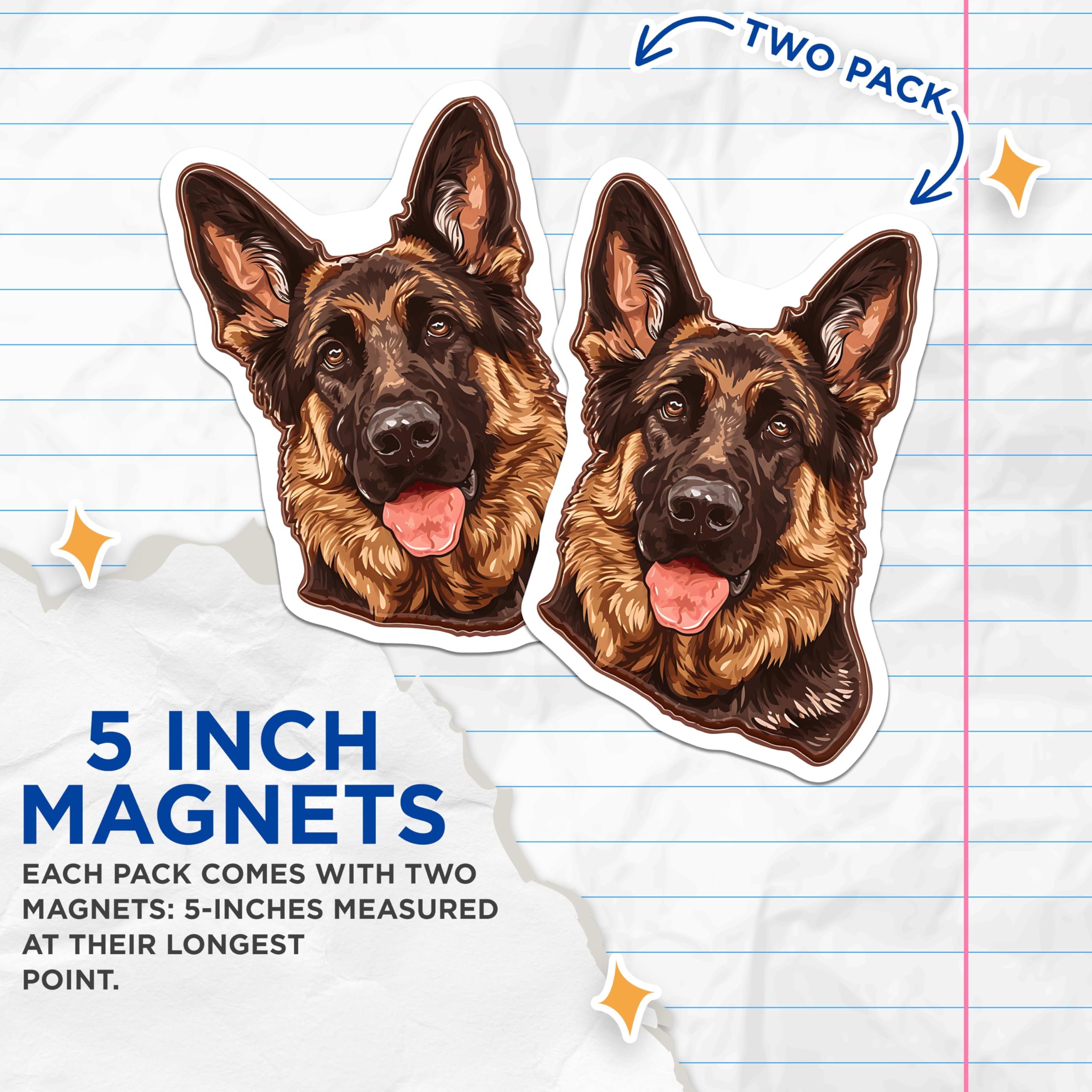 (2 Pack) German Shepherd Magnets - Dog Breed - Fridge Magnet - 5" On Longest Side - Premium Magnet - for Cars, Refrigerators, Toolboxes, Lockers - Made in USA - MAG16937