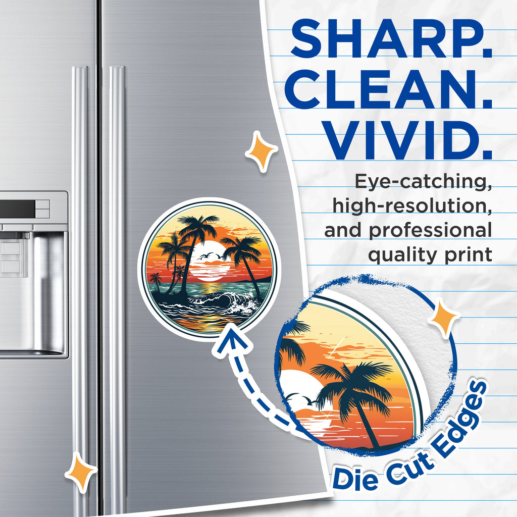 (2 Pack) Beach Sunset Magnets - Tropical Palm Tree - Ocean Wave Art - Summer Vacation Decor - Travel Souvenir - 5 Inches On Longest Side - Thick Durable Magnet - Made in USA - MAG38200
