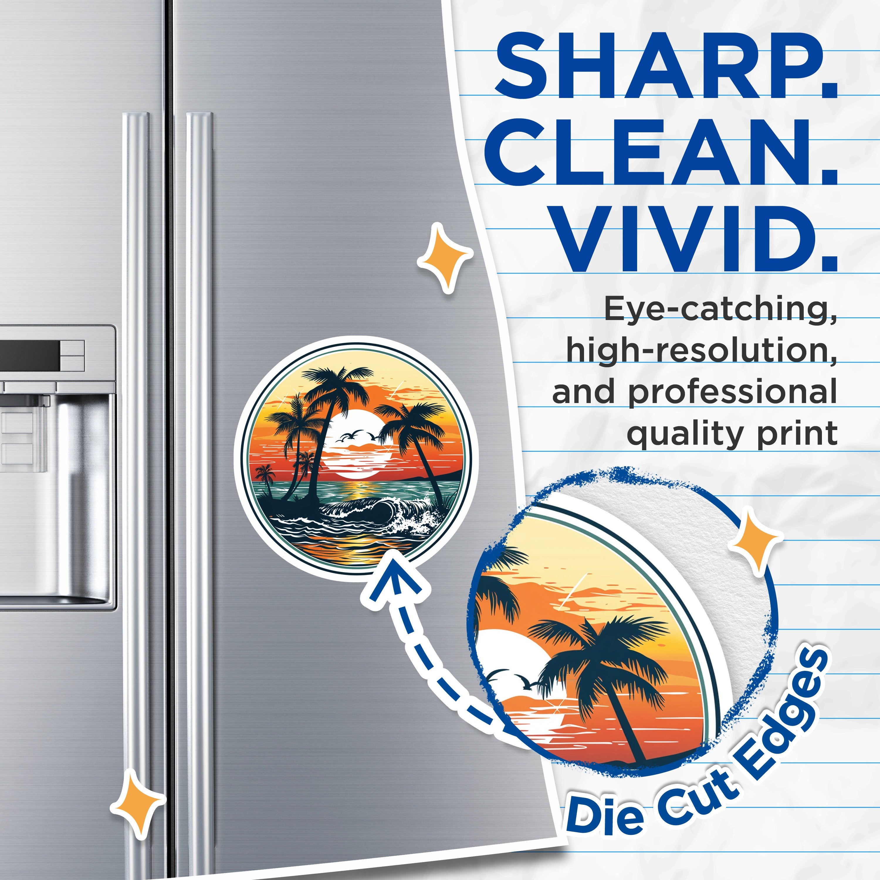 (2 Pack) Beach Sunset Magnets - Tropical Palm Tree - Ocean Wave Art - Summer Vacation Decor - Travel Souvenir - 5 Inches On Longest Side - Thick Durable Magnet - Made in USA - MAG38200