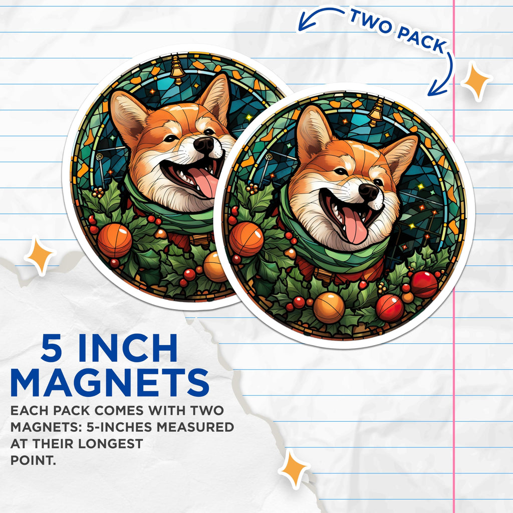 (2 Pack) Christmas Corgi Magnets - Dog Holiday Decor - Pet Parent Refrigerator Art - 5 Inches On Longest Side - Thick Durable Magnet - Made in USA - MAG25421
