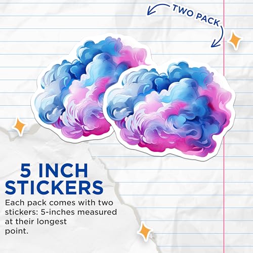 (2 Pack) Abstract Art Stickers - Cloud Design - Colorful Swirl - 5" On Longest Side - Sticks to Smooth Flat Surfaces - Made in USA - BMCS6768