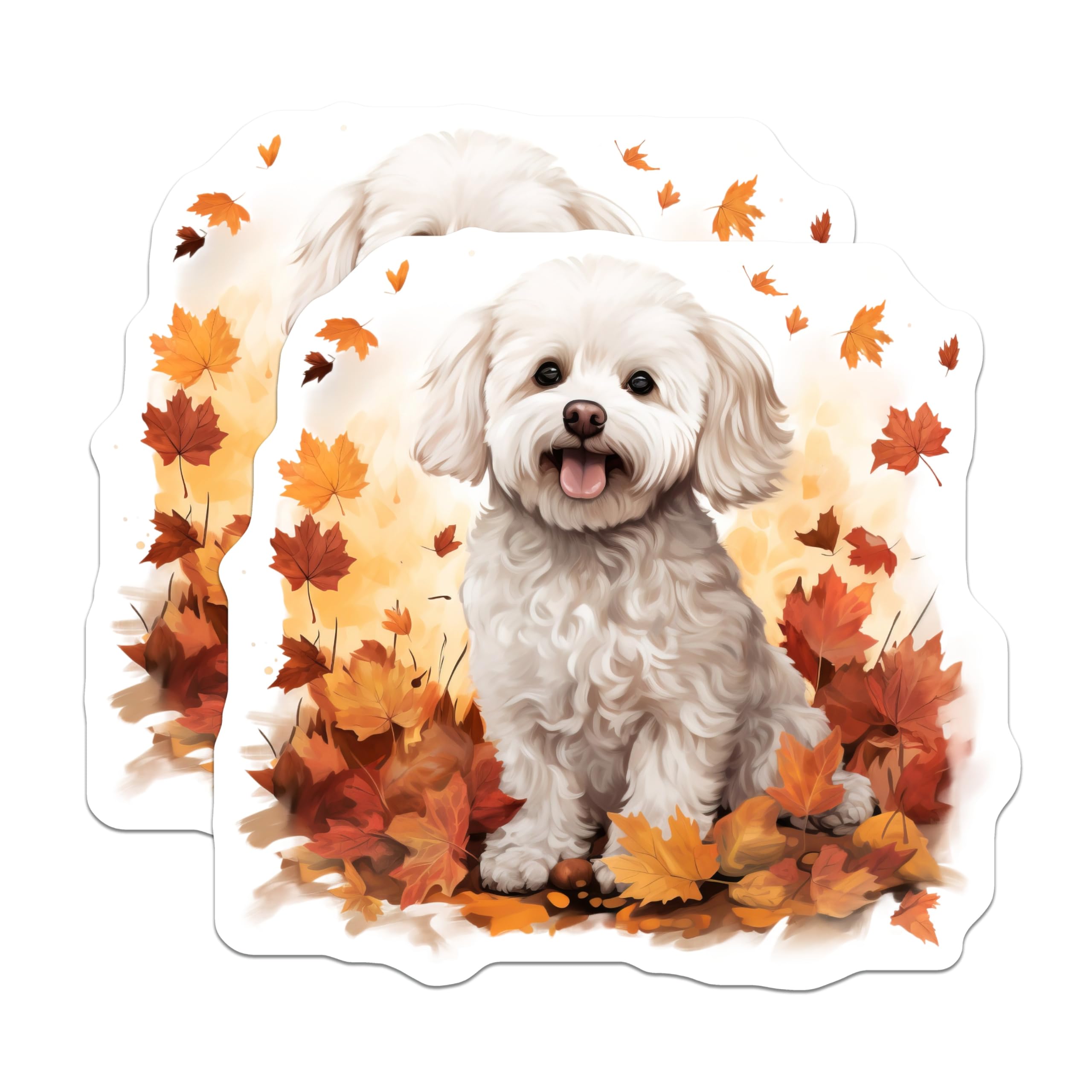 (2 Pack) Cute Fluffy Dog Magnets - Autumn Leaves Decor - Maltese Lover Refrigerator Accessory - 5 Inches On Longest Side - Thick Durable Magnet - Made in USA - MAG28311