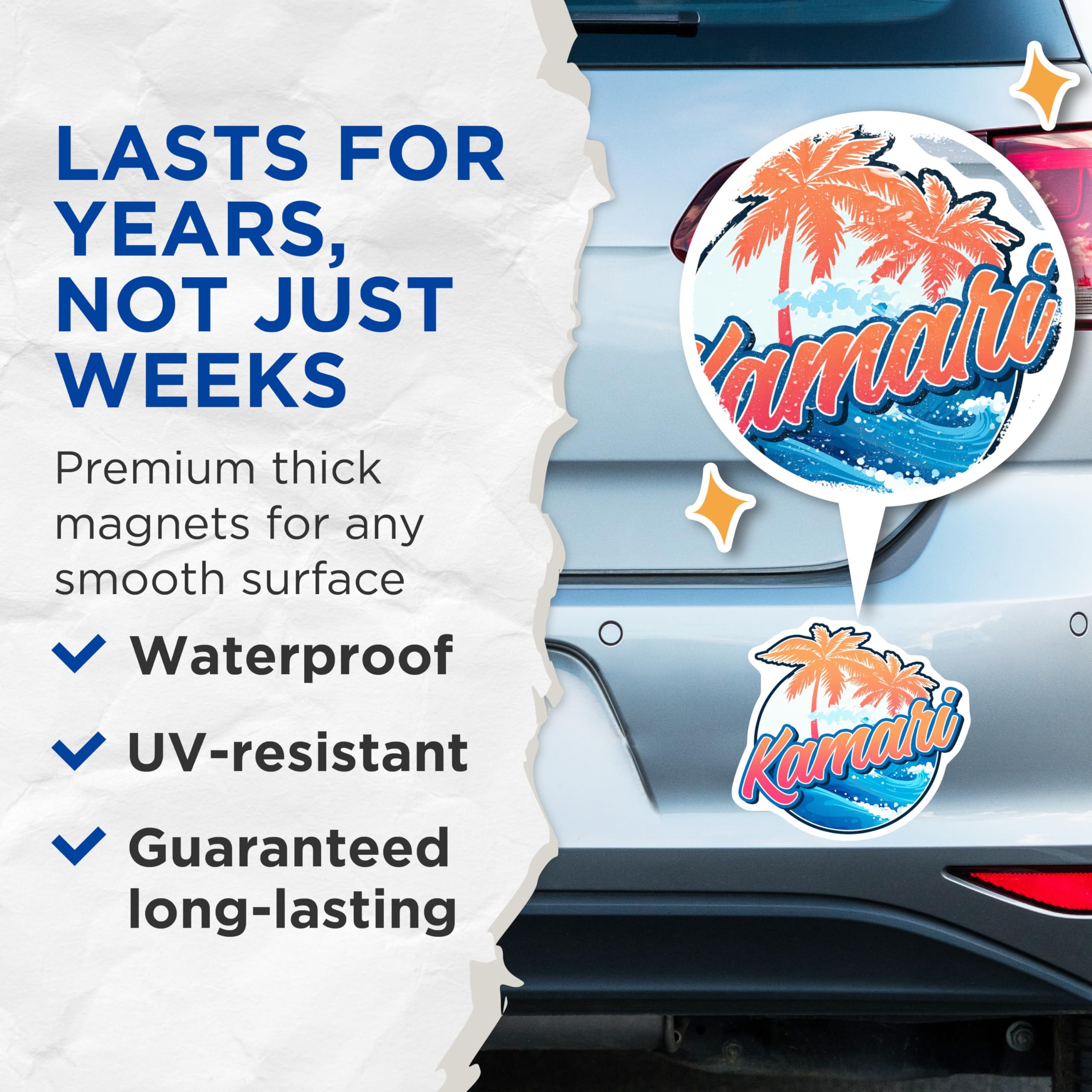 (2 Pack) Kamari Greece Magnets - Palm Tree - Beach Ocean Vacation Souvenir - 5" On Longest Side - Premium Magnet - for Cars, Refrigerators, Toolboxes, Lockers - Made in USA - MAG18745