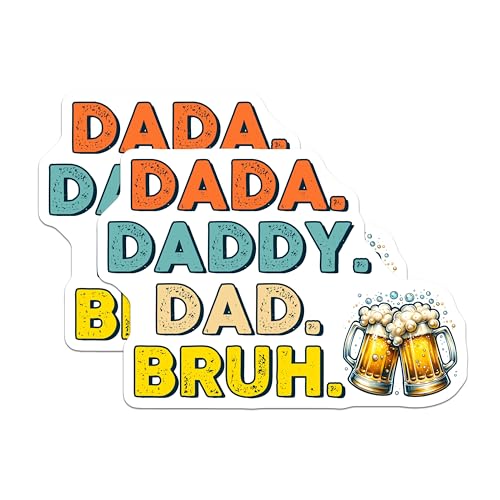 (2 Pack) Dada Daddy Dad Bruh Stickers - Beer Mug - Funny Dad Quotes - 5" On Longest Side - Sticks to Smooth Flat Surfaces - Made in USA - BMCS7488
