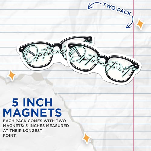 (2 Pack) Optometrist Magnets - Glasses Theme - Optometry Office Decor - Eye Care - Vision Specialist - Medical Professional - 5" On Longest Side - for Cars, Fridges, Toolboxes - Made in USA - MAG8073