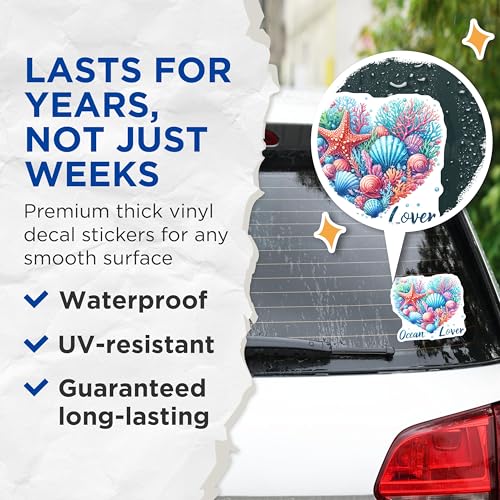 (2 Pack) Ocean Lover Stickers - Underwater Sea Life - Marine Creatures - 5" On Longest Side - Sticks to Smooth Flat Surfaces - Made in USA - BMCS9298