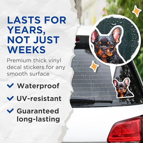 (2 Pack) French Bulldog Stickers - Cute Dog Face Decal - Animal Lover Dog Breed Sticker - 5" On Longest Side - Sticks to Smooth Flat Surfaces - Made in USA - BMCS3934