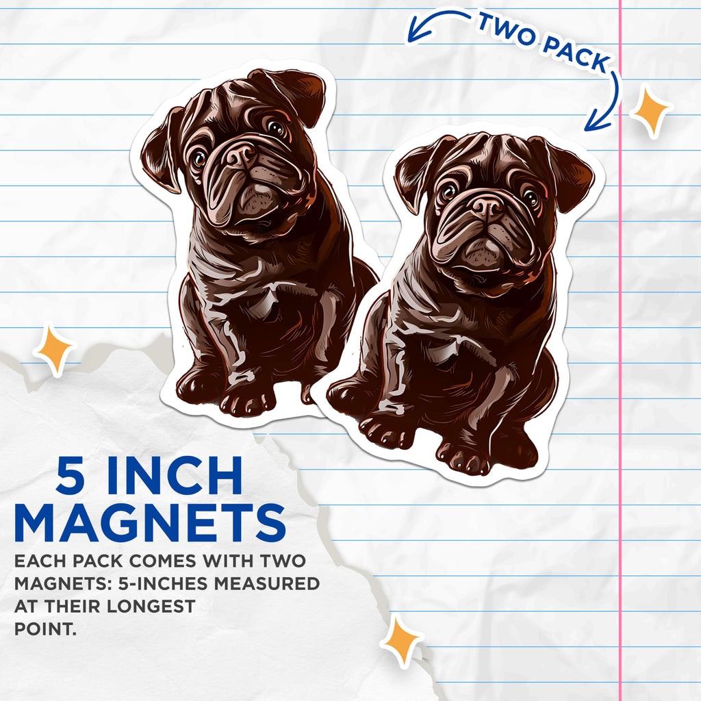 (2 Pack) Pug Dog Magnets - Cute Pet - Fridge Decor - Animal Lover - 5" On Longest Side - Premium Magnet - for Cars, Refrigerators, Toolboxes, Lockers - Made in USA - MAG16522