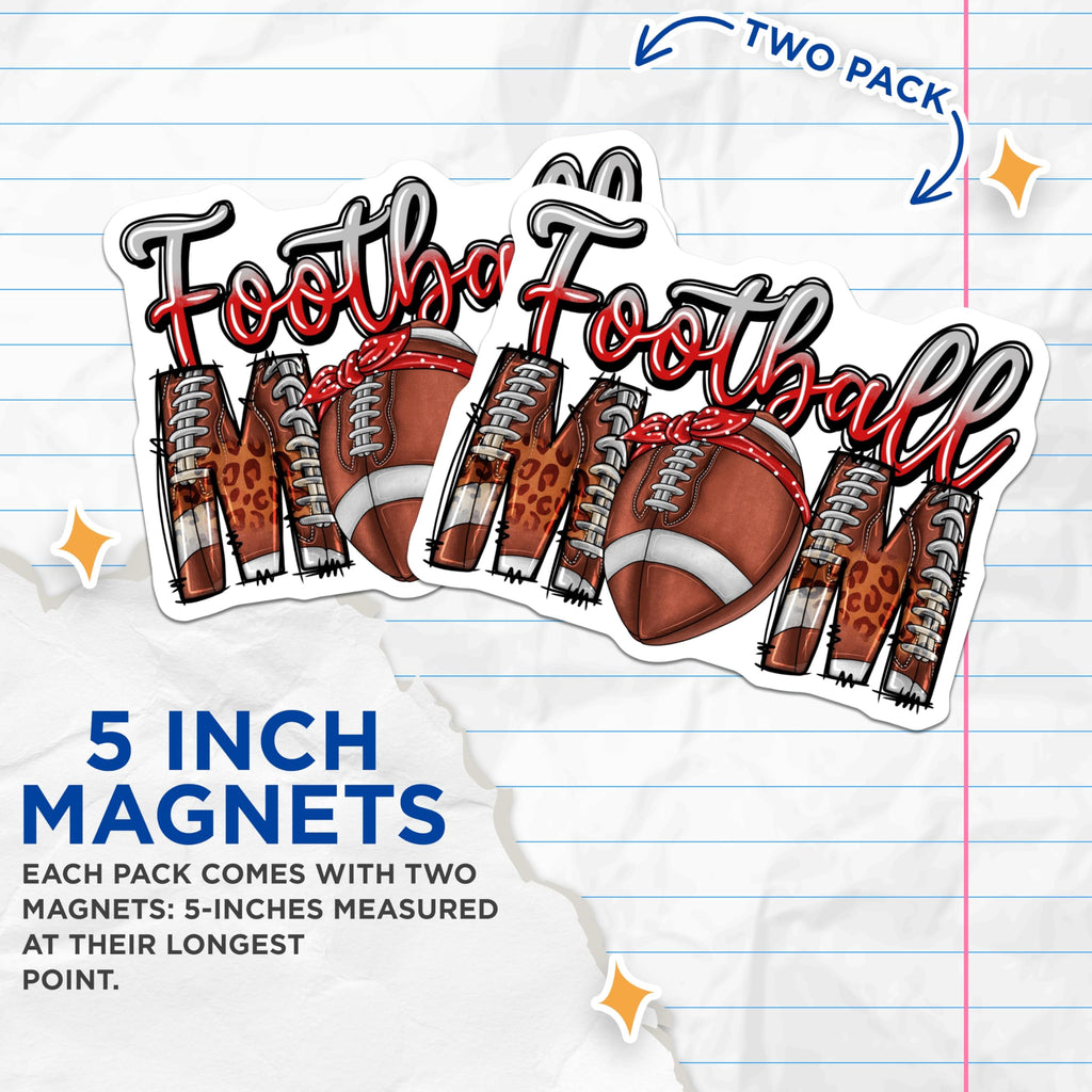 (2 Pack) Football Mom Magnets - Leopard Print Football Design - Game Day Decor for Sports Moms - 5 Inches On Longest Side - Thick Durable Magnet - Made in USA - MAG29585