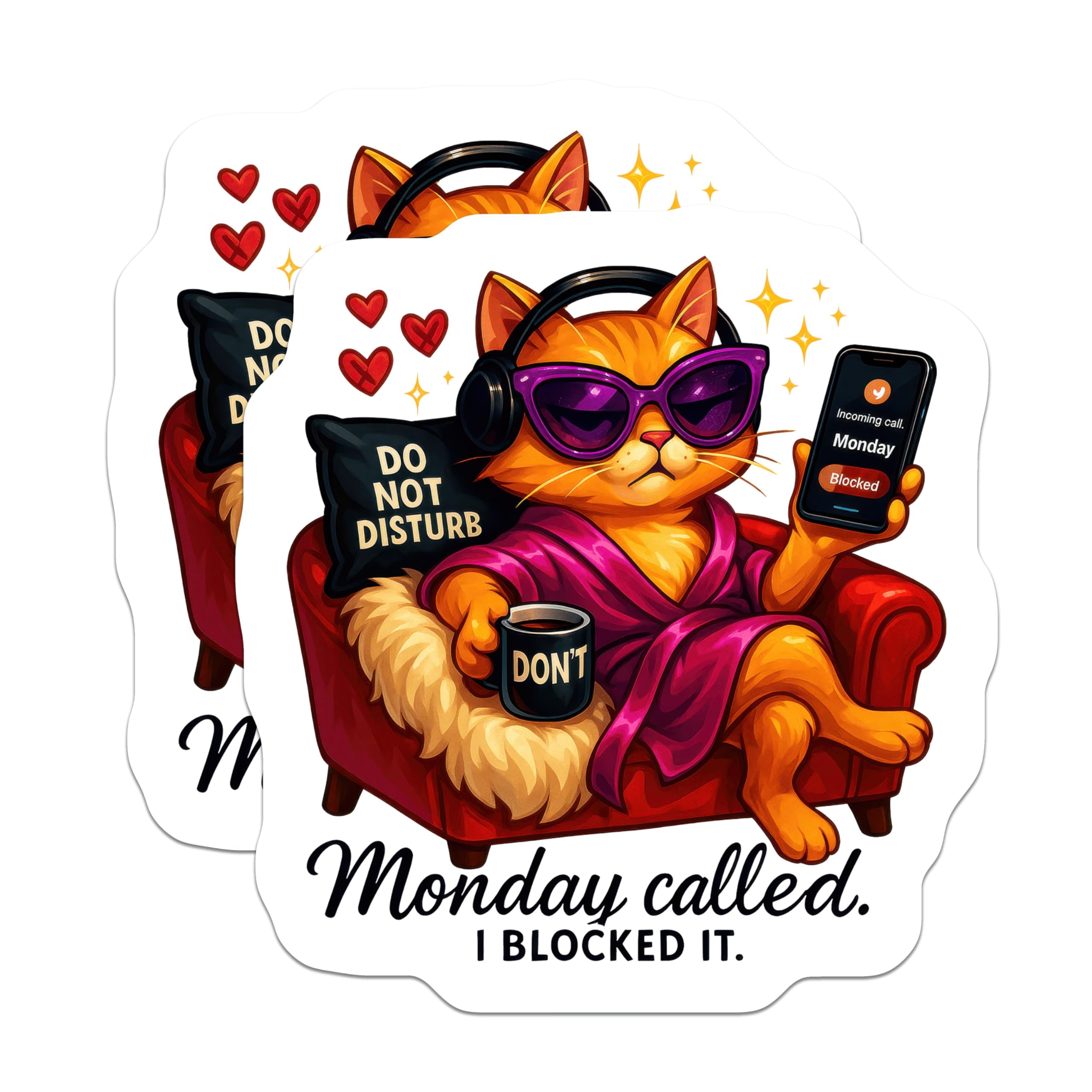 (2 Pack) Sassy Cat Magnets - Monday Blocked Attitude - Funny Feline Fridge Decor - Do Not Disturb Humor Magnet - 5 Inches On Longest Side - Thick Durable Magnet - Made in USA - MAG22042