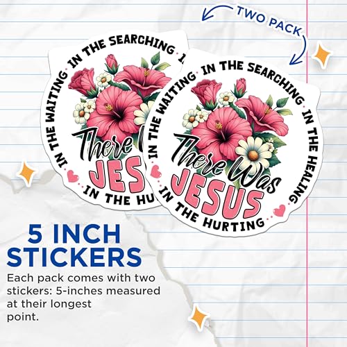(2 Pack) There was Jesus Stickers - Floral Religious Stickers - Inspirational Christian Quotes Stickers - 5" On Longest Side - Sticks to Smooth Flat Surfaces - Made in USA - BMCS3740