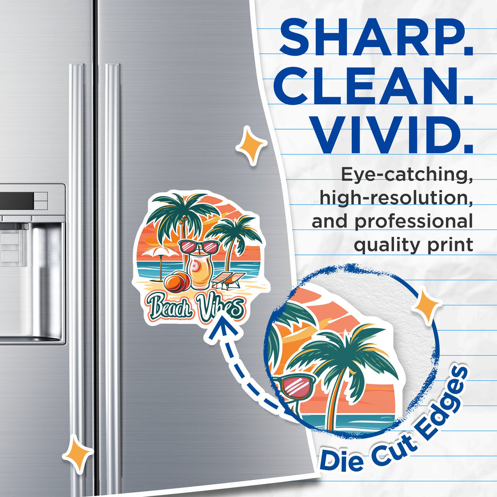 (2 Pack) Beach Vibes Magnets - Tropical Summer Decor - Retro Vacation Scene - Island Life Accessories - 5 Inches On Longest Side - Thick Durable Magnet - Made in USA - MAG38552