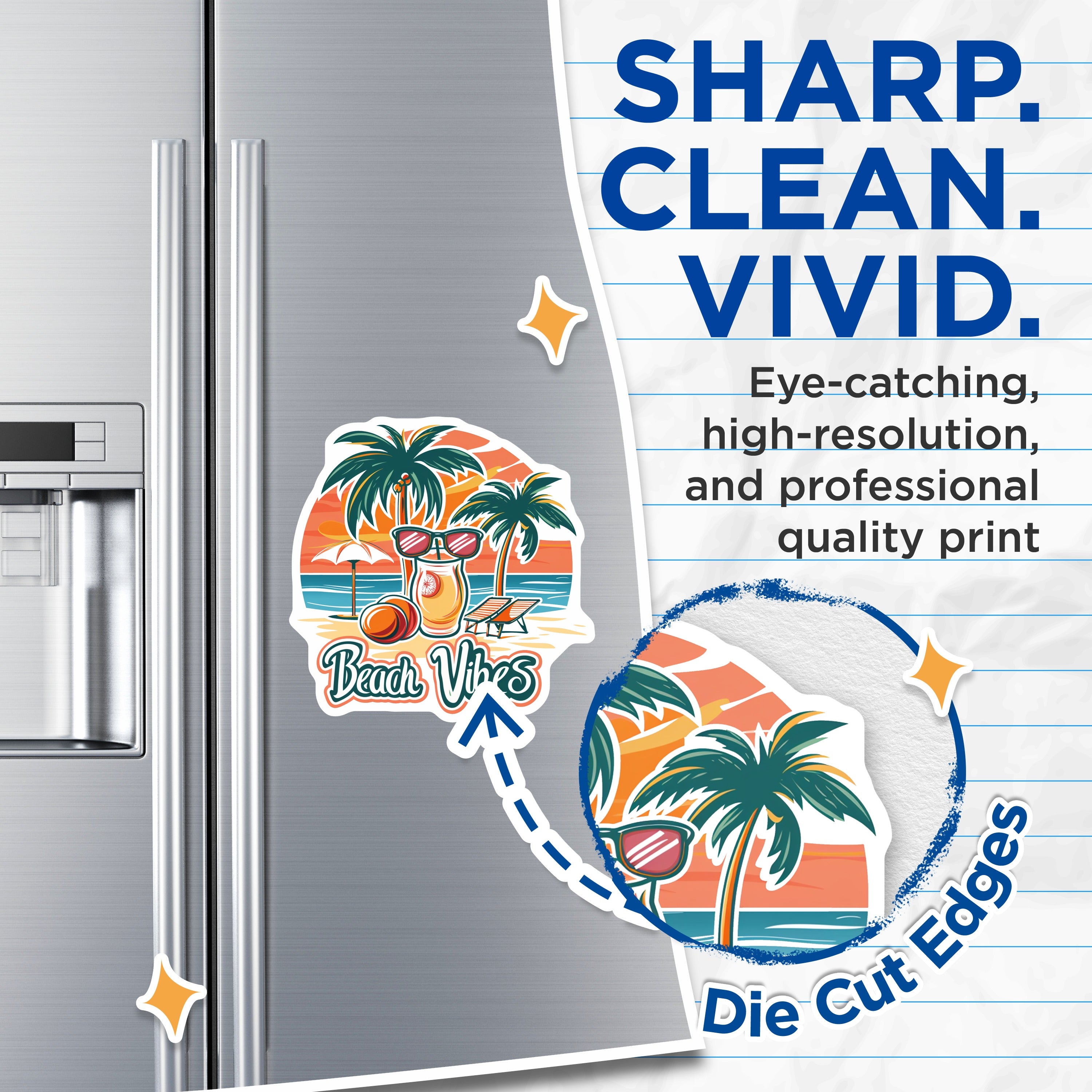 (2 Pack) Beach Vibes Magnets - Tropical Summer Decor - Retro Vacation Scene - Island Life Accessories - 5 Inches On Longest Side - Thick Durable Magnet - Made in USA - MAG38552