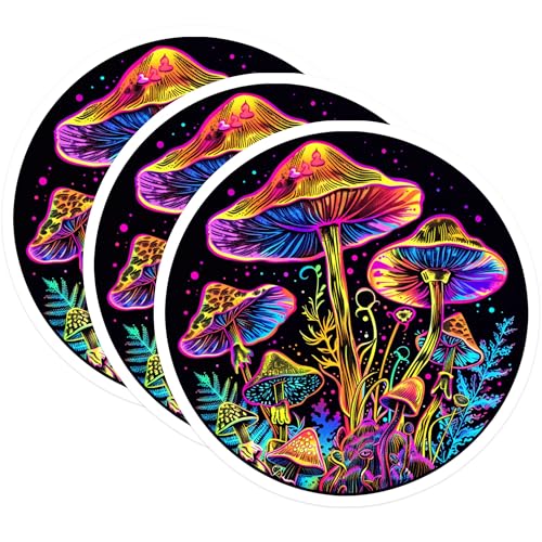 (3 Pack) Mushroom Decals - Trippy Fantasy Art - Laptop Decal Sticker- 3 Inches On Longest Side - Easy Peel & Apply - Made in USA - 3MCS5452