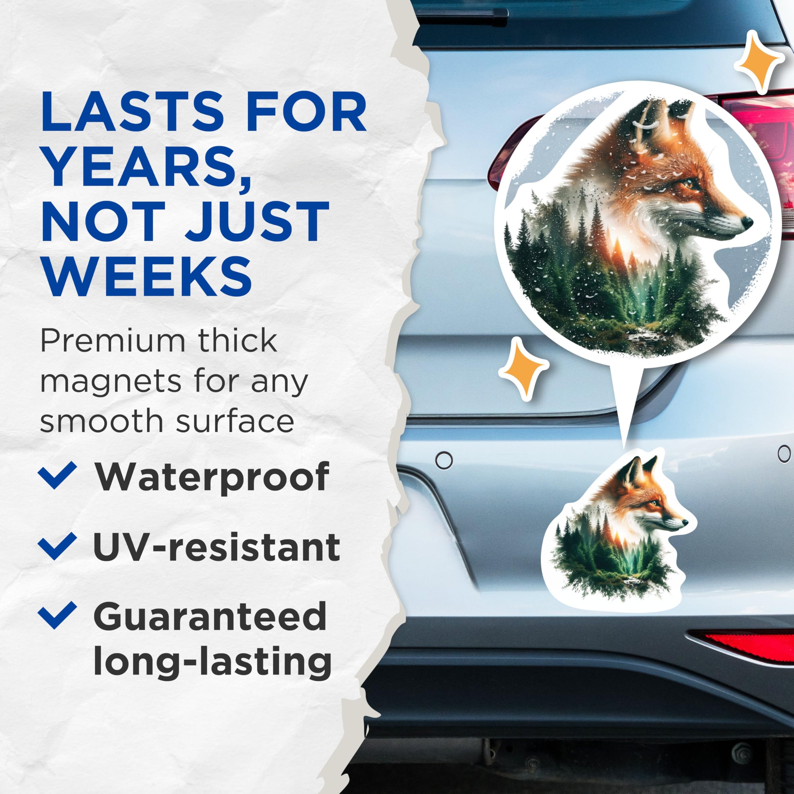 (2 Packs) Fox with Wilderness Magnets - Fox and Forest Cool Nature Magnets - 5 Inches On Longest Side - Premium Magnet - for Fridges, Toolboxes, Cars - Made in USA - MAG2271