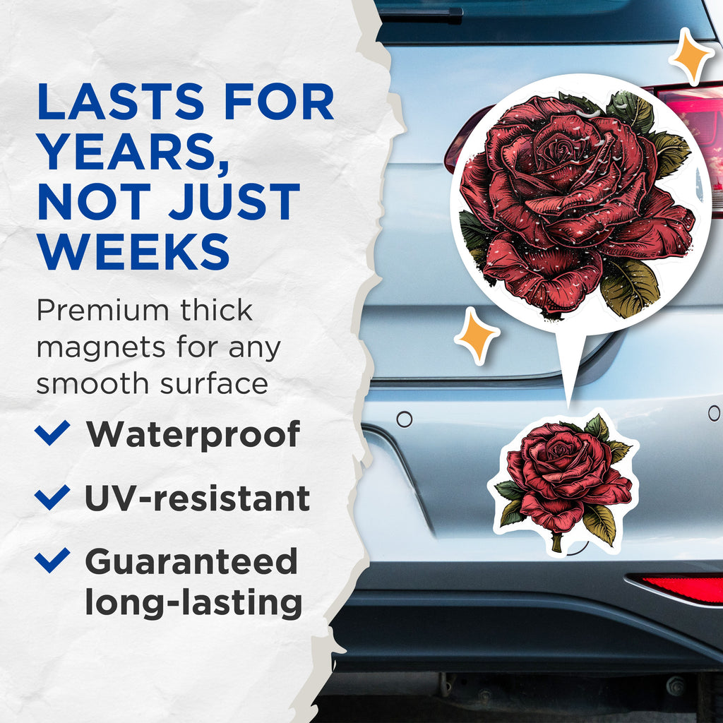 (2 Pack) Red Rose Magnets - Botanical Flower Decor - Romantic Floral Fridge Locker Whiteboard Accessory - 5 Inches On Longest Side - Thick Durable Magnet - Made in USA - MAG39415