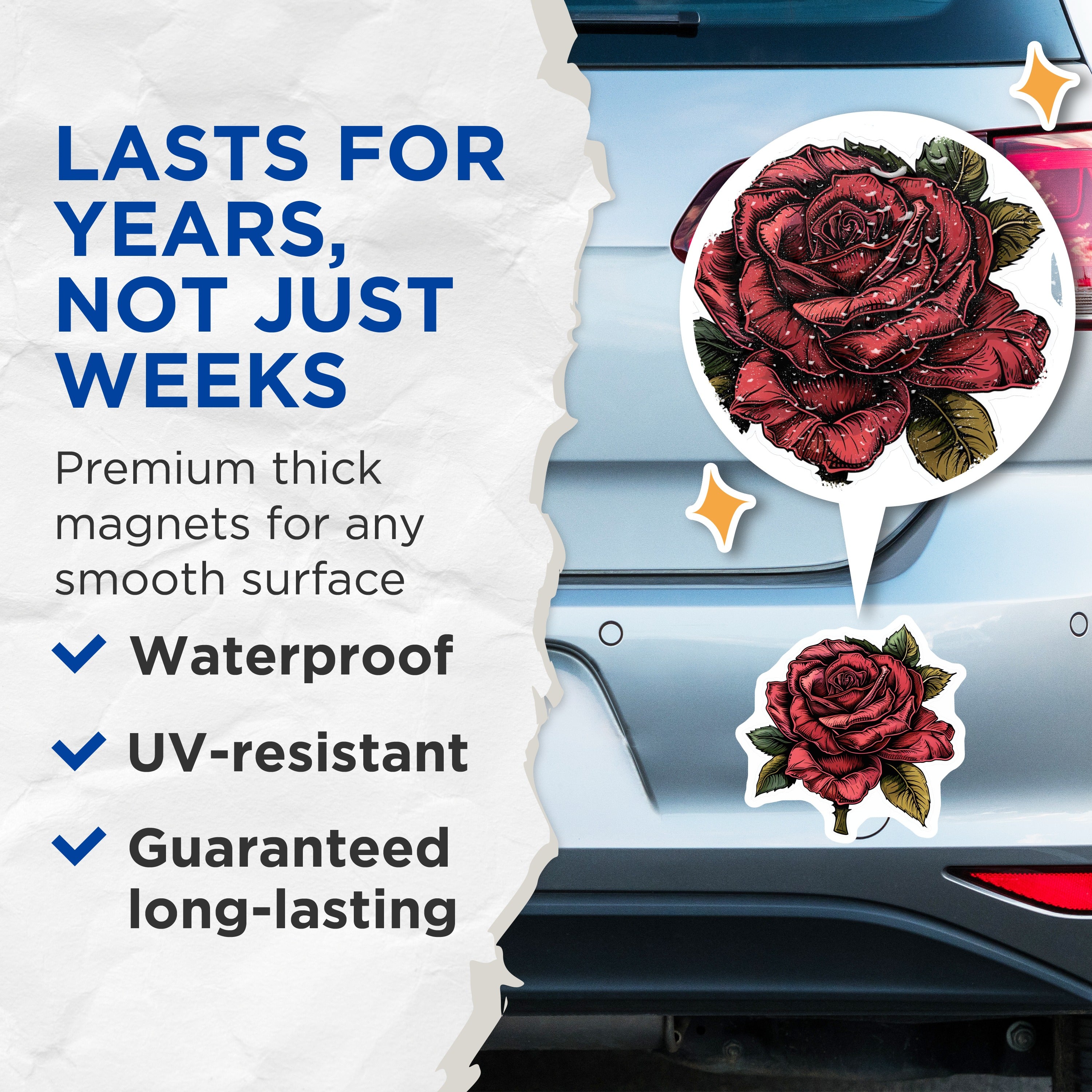 (2 Pack) Red Rose Magnets - Botanical Flower Decor - Romantic Floral Fridge Locker Whiteboard Accessory - 5 Inches On Longest Side - Thick Durable Magnet - Made in USA - MAG39415