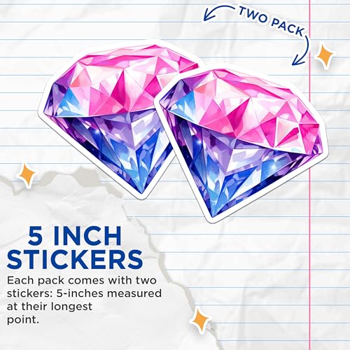 (2 Pack) Geometric Jewel Stickers - Colorful Diamond - Vibrant Gem - 5" On Longest Side - Sticks to Smooth Flat Surfaces - Made in USA - BMCS6605