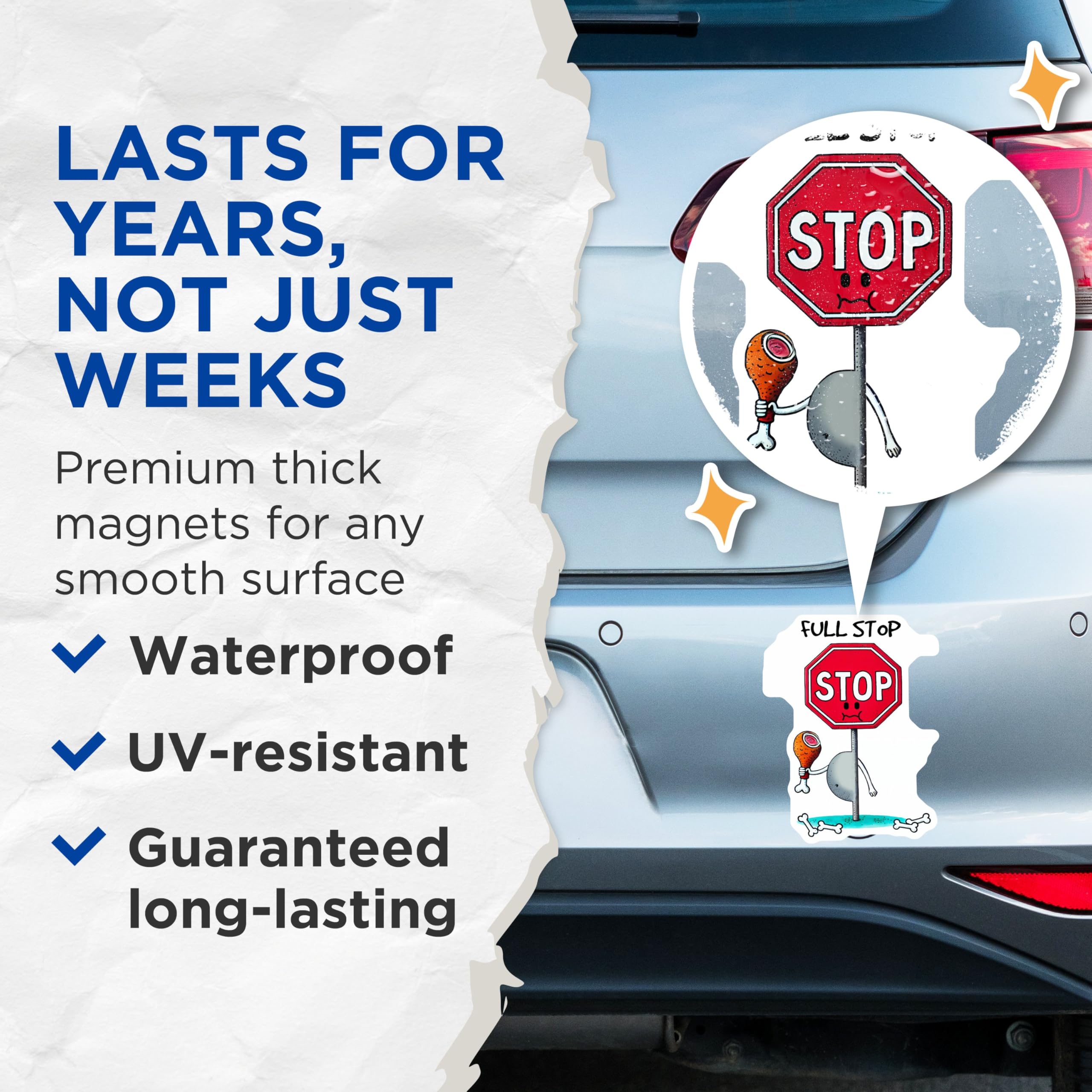 (2 Pack) Stop Sign Character Magnets - Kitchen Decor - Office Decor - 5" On Longest Side - for Cars, Fridges, Toolboxes - Made in USA - MAG7584