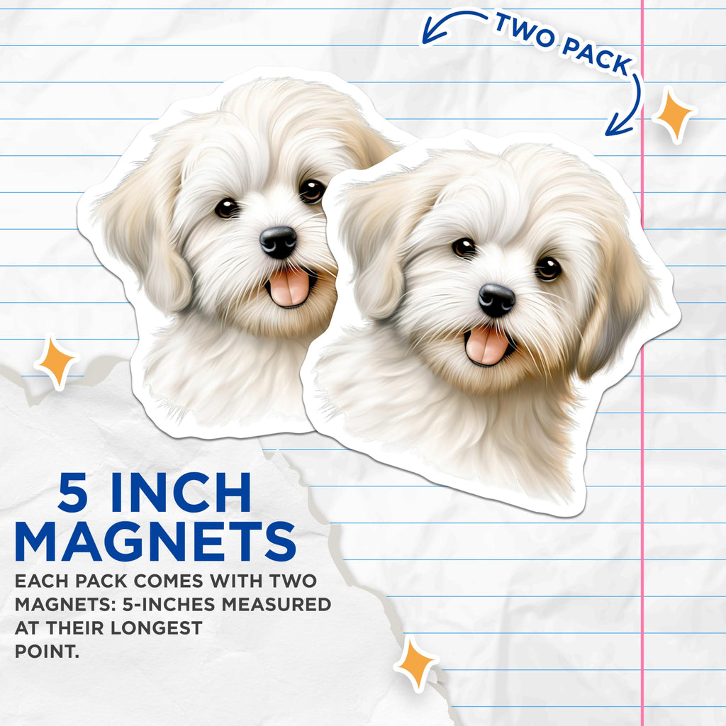 (2 Pack) Cute Puppy Magnets - Adorable Fluffy Dog Art - Happy Animal Decor for Pet Owners Kitchen - 5 Inches On Longest Side - Thick Durable Magnet - Made in USA - MAG29313