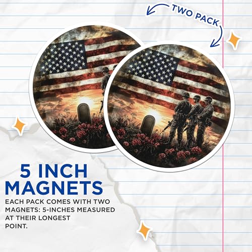 (2 Pack) Military Memorial Magnet - Patriotic Decor - 5" On Longest Side - Sticks to Smooth Flat Surfaces - Made in USA - MAG10038