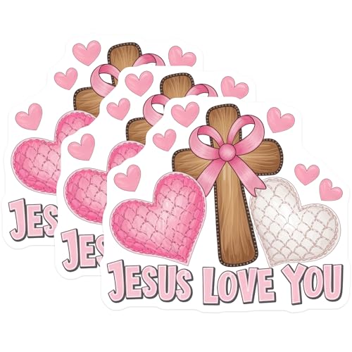 (3 Pack) Jesus Love You Decals - Christian Cross Sticker - Religious Faith Decals - 3 Inches On Longest Side - Easy Peel & Apply - Made in USA - 3MCS7690