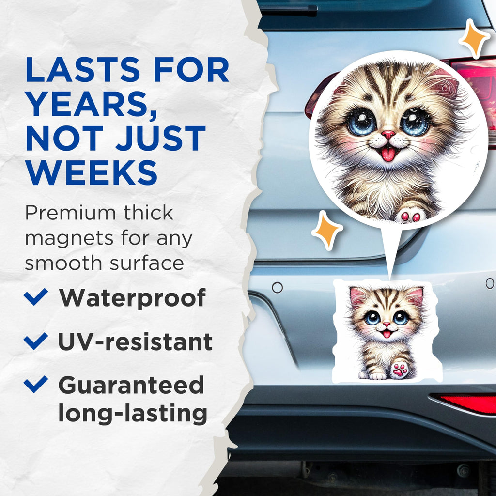 (2 Pack) Kitten Refrigerator Magnets - Cute Cat Face Magnet - Fridge Decor Magnets - 5" On Longest Side - Premium Magnet - for Cars, Refrigerators, Toolboxes, Lockers - Made in USA - MAG14838