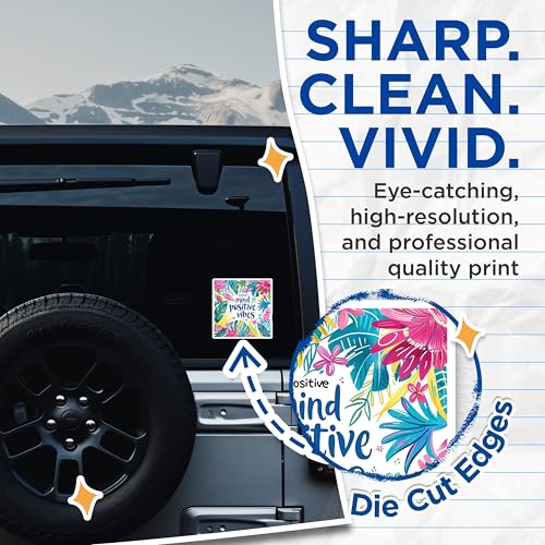 (2 Pack) Mind Positive Vibes Stickers - Inspirational Quotes - Motivational Affirmations - Colorful Flower Designs - 5" On Longest Side - Sticks to Smooth Flat Surfaces - Made in USA - BMCS4315
